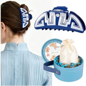 Blue & White Chinese Sword Pattern Hair Clip